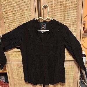 Johnny Was Black Embroidered Blouse